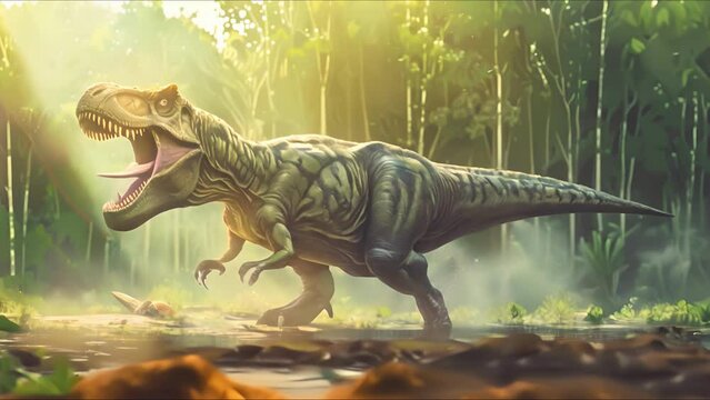 AI-generated dinosaurs in a prehistoric landscape. Perfect for educational materials, scientific publications, and digital art. The concept of time when dinosaurs ruled the Earth.