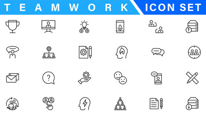 Business people line icons set. Businessman outline icons collection. Teamwork, human resources, meeting, partnership, meeting, work group, success, resume - stock vecto