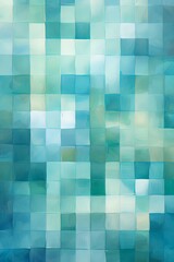 teal and blue squares on the background, in the style of soft, blended brushstrokes