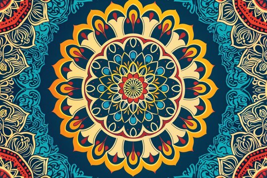 a colorful circular pattern on a blue background
