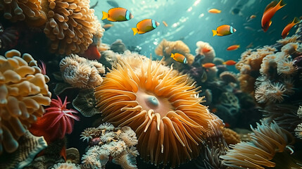 Underwater reef fish in nature multi colored aquatic world, AI Generative.