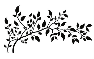 Vector black and white branches and leaves art material