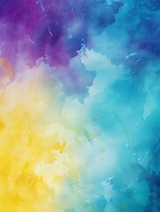 Teal and yellow watercolour splatter background, purple yellow