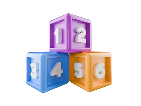 numbered childs building block cubes on transparent background