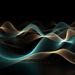 Teal wave on a black background, in the style of futuristic spacescapes