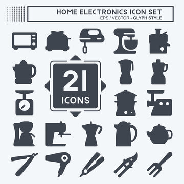 Icon Set Household - Glyph Style - Simple illustration,Editable stroke