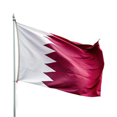 Waving flag of Qatar on flagpole . isolated on transparent background.