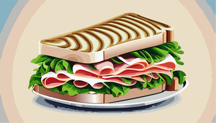 Sandwich with ham and vegetables