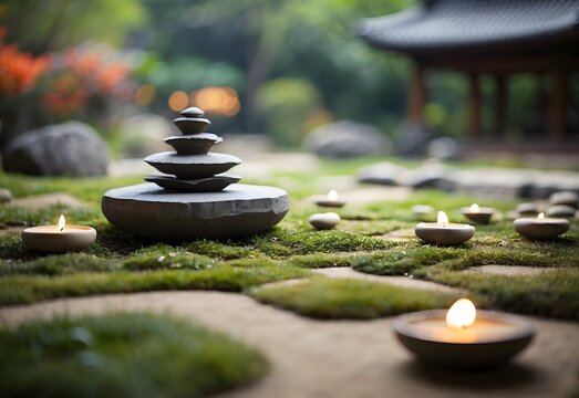 Blurred image of a serene Zen garden, generative AI