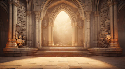 Fantasy medieval architectural interior with large hig