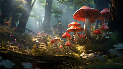 Fantasy mushrooms in the forest