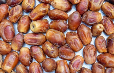 Top View of Phoenix Dactylifera or Date Palm Fruit Background in Horizontal Orientation