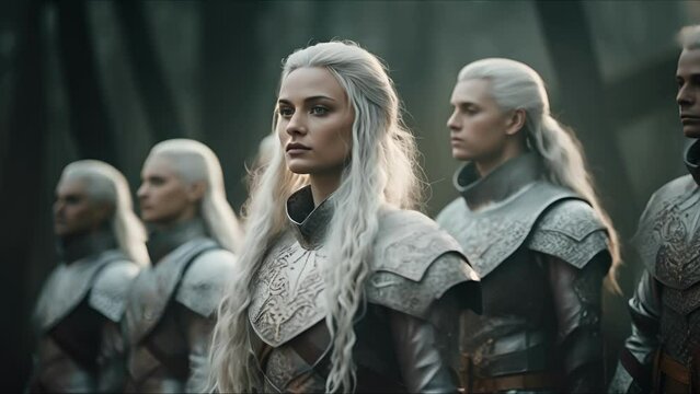 Beautiful elf woman. Fantasy medieval background. The concept of medieval history, life and culture. Ai-generated.