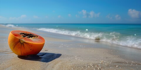 Juicy Papaya Soaking up Sunshine on Pristine Beach