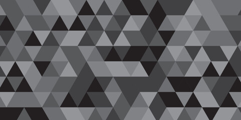 Abstract geometric black and gray background seamless mosaic and low polygon triangle texture wallpaper. Triangle shape retro wall grid pattern geometric ornament tile vector square element.
