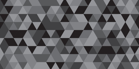 Abstract geometric black and gray background seamless mosaic and low polygon triangle texture wallpaper. Triangle shape retro wall grid pattern geometric ornament tile vector square element.