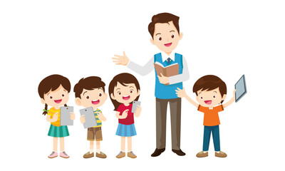 teacher and kids learning computer technology education courses