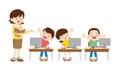 teacher and kids learning computer technology education courses