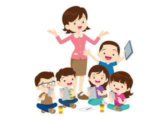 teacher and kids learning computer technology education courses