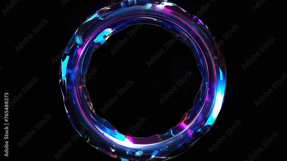 Poster future y2k abstract shape ring circle frame with holographic iridescent explosions