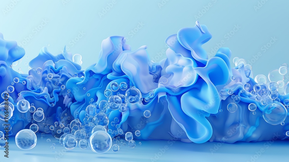Poster abstract 3d shapes of a blue ocean...