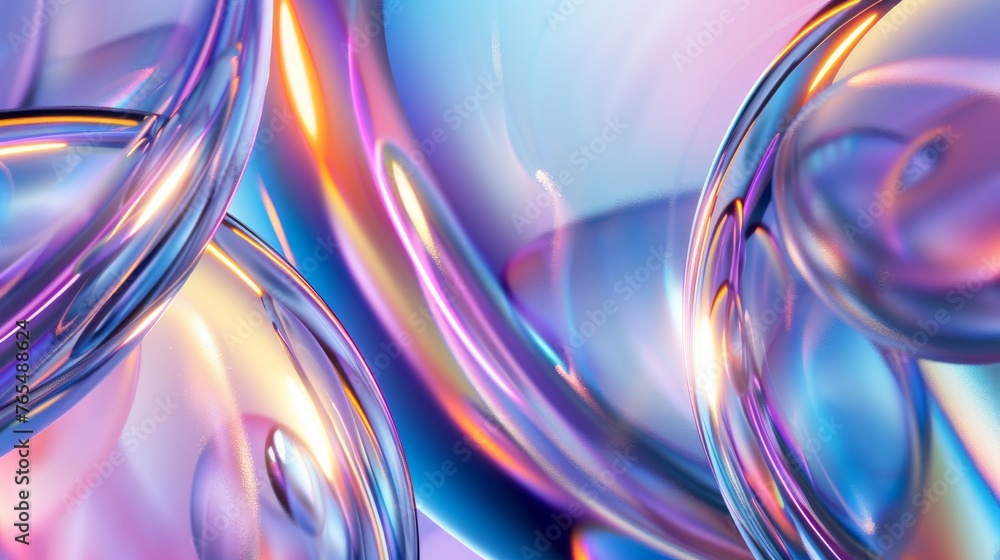 Poster an abstract shape chrome metal render with holographic light. y2k form shiny light. modern illustrat