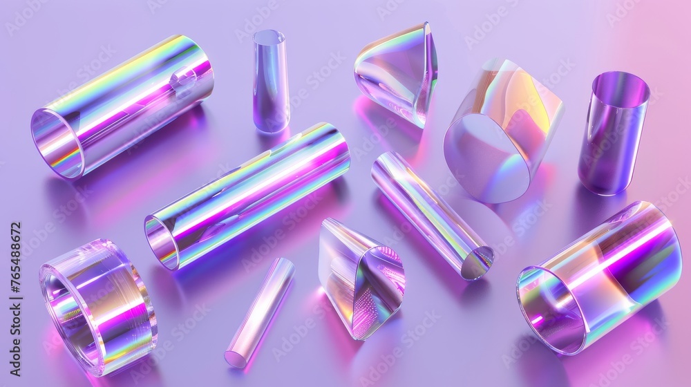 Poster the 3d holographic chrome element set represents the shape of the y2k object in abstract form. the f
