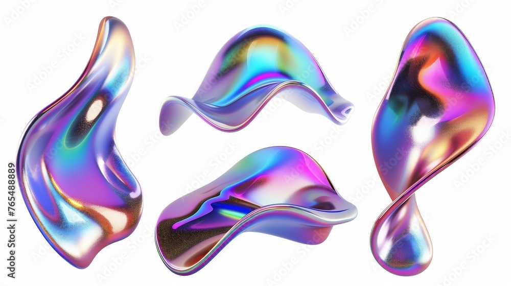 Aufkleber the image has an abstract holographic metal blob with a rainbow gradient effect, rendered in 3d mode