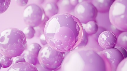 A 3D render illustration of pastel trendy soft bubbles in motion. An abstract wallpaper with lilac 3D spheres can be used for design web projects or printed materials.
