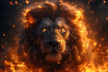 Lion Surrounded by Fire