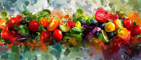 Artful salad presentation fresh ingredients closeup Stylish in the style of vibrant dot Digital art