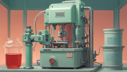 Fototapeta premium old motor or old machine or steam locomotive or steam engine or steam locomotive in the park or factory indoor machines, illustration of a machine in a factory, medicine manufacturing machine