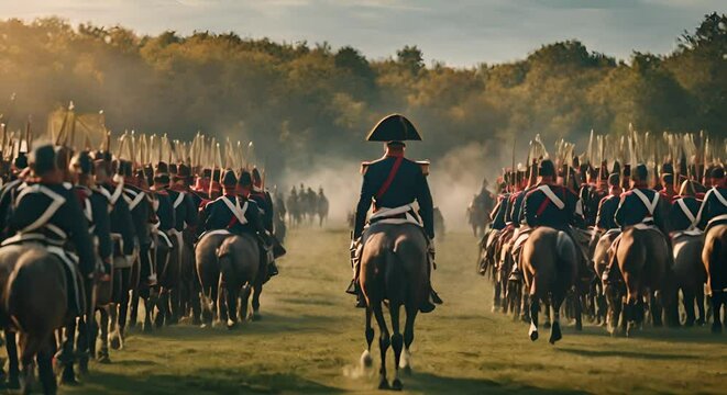 Back view of Napoleon with his army.