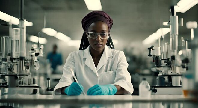 Black scientist woman in the laboratory.