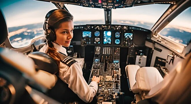 Young Female airplane pilot.