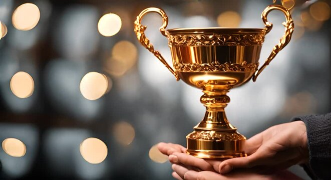 Hand holding a trophy.
