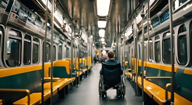 Man in a wheelchair in the subway.