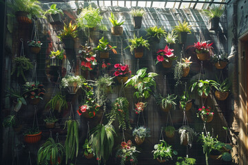 plants hanging on wall beautiful view - obrazy, fototapety, plakaty