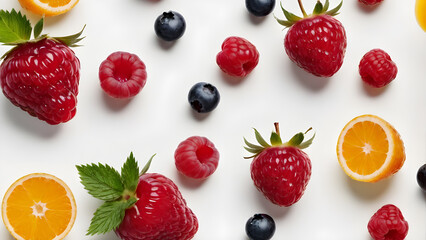 a mixture of berries on a white background 