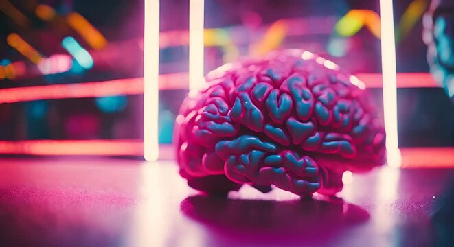 3d brain mockup with neon lights.