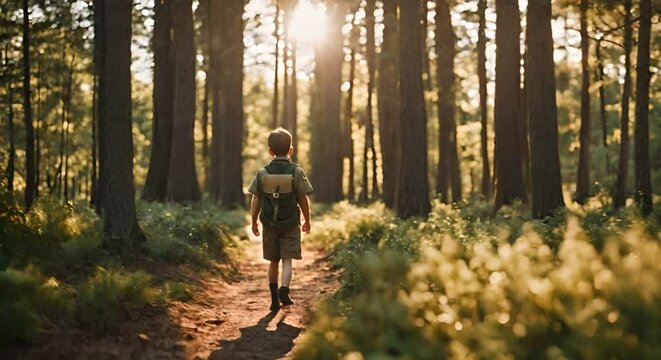 Boy scout child in the forest.