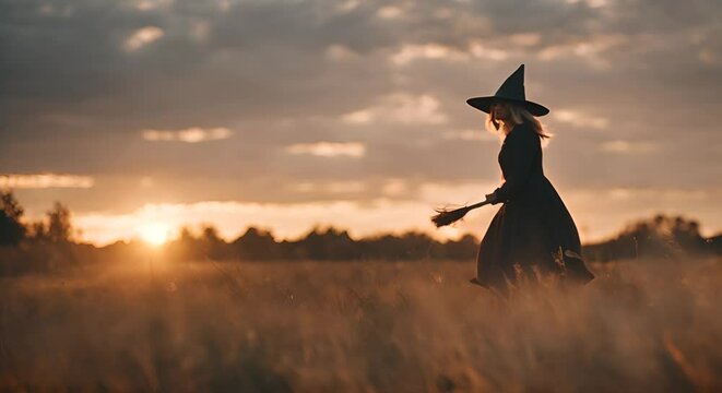 Witch with a flying broom.