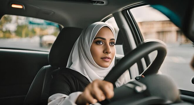 Muslim woman car driver.