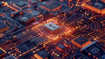 Obraz premium Digital Fortress Secure Data Network with Glowing Circuits and Virtual Padlocks Cybersecurity Concept