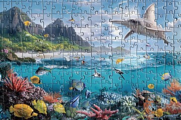 Puzzles grid. Jigsaw puzzle 48 pieces, thinking game and 6x8 jigsaws detail frame . - obrazy, fototapety, plakaty