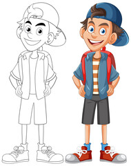 Vector illustration of a boy, colored and outlined.