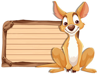 Cartoon dog sitting beside an empty signboard.