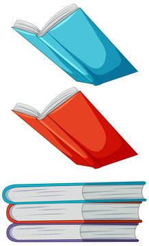Vector illustration of books in mid-air and stacked