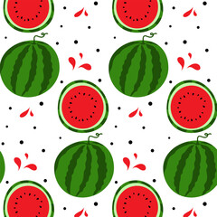 A pattern of watermelon pieces, a whole watermelon.