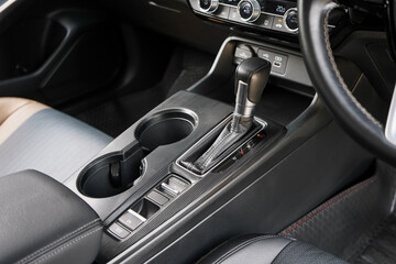 automatic transmission shift selector in the car interior. Closeup a manual shift of modern car...